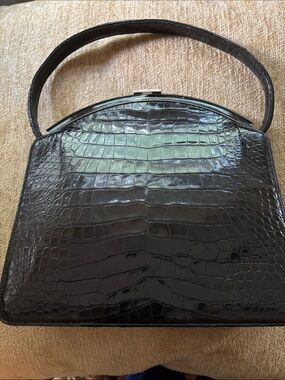 Lucille de Paris Alligator Structured Black Croc-Embossed Shoulder Bag